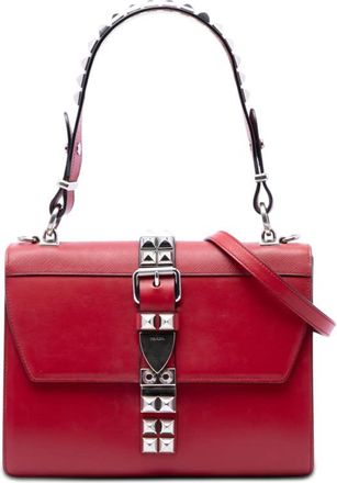 Prada Pre-owned Prada City Calf and Saffiano Studded Elektra Satchel Ladies MG62K9Z3NQAHKIJ4