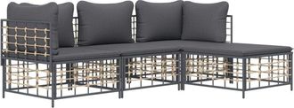 vidaXL Set Muebles De Jard&iacute;n 4 Pzas Y Cojines Rat&aacute;n Pe Gris Antracita Vidaxl