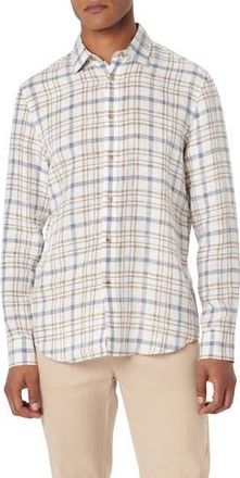 Bugatchi Julian Shaped Fit Plaid Linen Button-Up Shirt in Caramel at Nordstrom Rack, Size Small