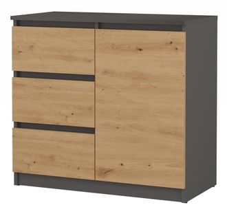 OEM C&oacute;moda Moderna De Roble Antracita Estilo Artesanal - 1 Puerta, 3 Cajones, Dise&ntilde;o Universal, Dormitorio, Sala De Estar, Habitaci&oacute;n Infantil