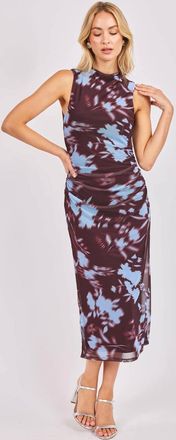 Sadie & Sage Urban Siren Ruched Midi Dress In Brown Blue