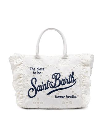 MC2 Saint Barth White Floral Eyelet Embroidered Tote Bag