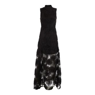 Rotate Bruine mouwloze lange jurk met hoge hals en all-over bloemenborduursel in Tech Fabric voor dames - Dames - Maxi kleedjes - Bruin - XS - Kleedjes
