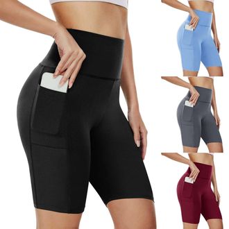 Generic High Waisted Anti Chafing Sports Shorts for Women with Side Pockets Cycling Shorts Tummy Control Tights Soft Stretchy Material Leggings Athletic Botto