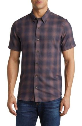 Travis Mathew Down the Middle Check Short Sleeve Button-Up Shirt in Flint at Nordstrom, Size Medium