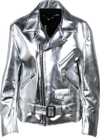 Junya Watanabe Silver Metallic Faux Leather Biker Jacket