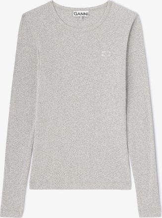 Ganni Grey Rib Long-sleeve Top - Size XXS Organic Cotton