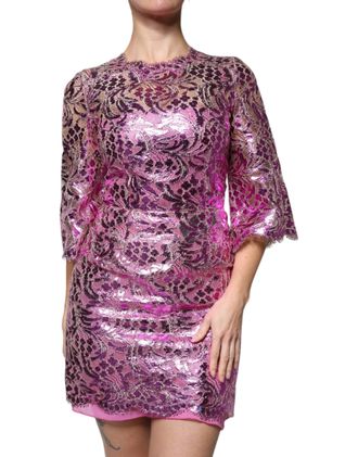 Dolce & Gabbana Womens Metallic Fuchsia Floral Sheath Mini Dress Cotton