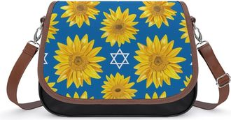 Generic Israel Jewish Star Sunflower Crossbody Bag Womens Handbag PU Message Bags Shoulder Purse with Adjustable Strap