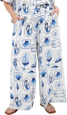 City Chic Liana Print Wide Leg Pants in Amalfi Postcard at Nordstrom, Size Xxxs