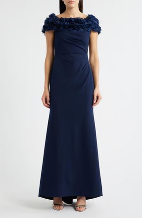 Eliza J Rosette Detail Off the Shoulder Gown in Navy at Nordstrom, Size 14