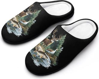 Generic Bass Fish Deer Duck Mens House Slippers Memory Foam Washable Cotton Slip on Home Shoes