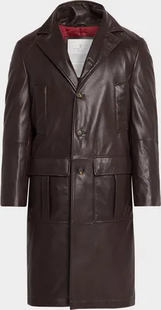 Brunello Cucinelli Men & apos;s Napa Leather Overcoat with Thermore Padding