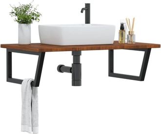 vidaXL Estante De Lavabo De Pared De Acero Y Madera Maciza De Roble Vidaxl