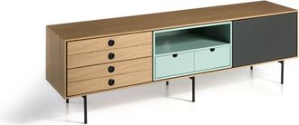 Pondecor Interiorismo Módulo de TV HAMBURGO patas metal negro, mueble MDF roble/gris