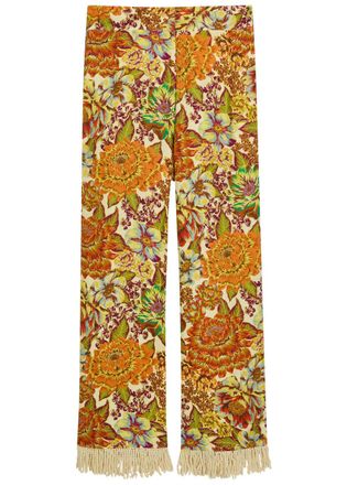 Alemais Alemais Lana Floral-print Fringed Linen Trousers - Multicoloured - 12 (UK12 / M)