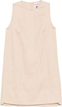Semicouture Mouwmloze Korte Jurk met Ronde Hals - Dames - Korte kleedjes - Beige - M - Kleedjes