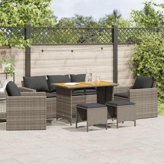 vidaXL Set De Muebles De Jard&iacute;n 6 Pzas Y Cojines Rat&aacute;n Sint&eacute;tico Gris Vidaxl