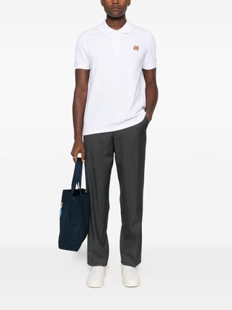 Maison Kitsun&eacute; Fox Head-Embroidered Silk-Blend Polo - White
