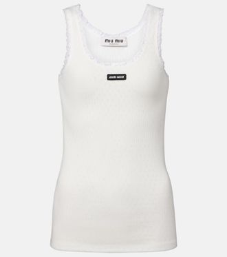 Miu Miu Lace-trimmed pointelle cotton tank top