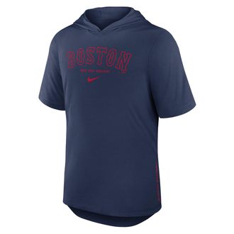 Nike Boston Red Sox Arched Wordmark Nike Mens Dri-FIT MLB Hooded T-Shirt in Blue | 03NB44BBQ-6XV