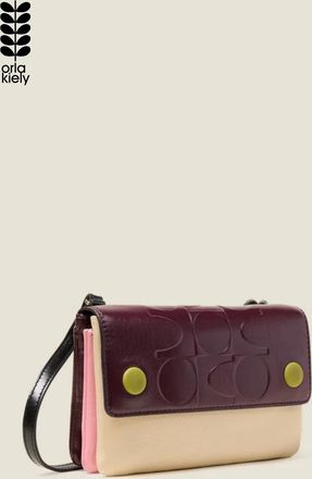 Orla Kiely Womens Purple Flap Folio Leather Crossbody Bag - Ok Colourblock Burgundy - One Size