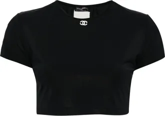 【CHANEL】 刺繍のCCマークがエレガント♪ ストレッチTシャツ 黒 Chanel Sport Black CC Logo Top Knit Shirt FR40 | Tokyo Roses