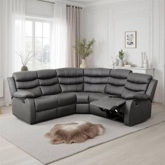 Seconique Roma Corner Recliner Sofa Grey Faux Leather