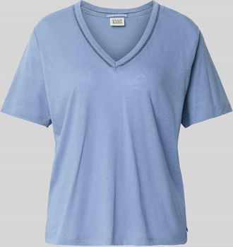 Scotch & Soda Relaxed Fit T-Shirt aus Leinen-Mix mit V-Ausschnitt in Hellblau, Gr&ouml;&szlig;e XL