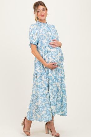 Pinkblush Paisley Print Tiered Midi Dress in Light Blue at Nordstrom, Size Medium