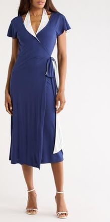 Diane Von F&uuml;rstenberg Kelly Short Sleeve Wrap Dress in Classic Navy/White at Nordstrom Rack, Size Xx-Small
