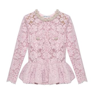 Self Portrait Overhemden, Dames, Roze, S, Leer, Lace Peplum Top