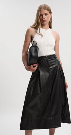 Karen Millen Womens Faux Leather Tailored Full Midi Skirt - Black - Size 12 UK