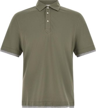 Brunello Cucinelli Green Solid Shirt Collar Polo
