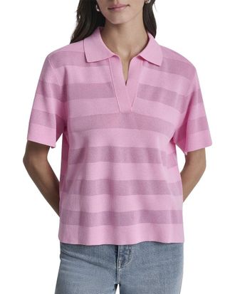 DKNY Sheer Striped Polo Sweater