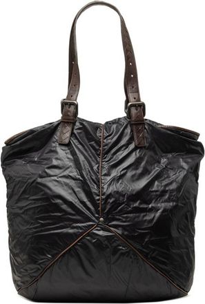 Bottega Veneta Black Brown Nylon Leather Shoulder Bag Tote Bag (Pre-Owned)