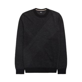 HUGO BOSS Jacquard Wool Jumper - male - Boss - Round-neck Knitwear - Black - 2XL - Knitwear