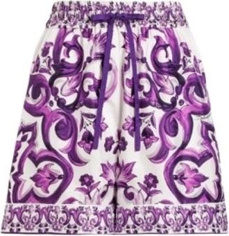 Dolce & Gabbana Multicolor Majolica Print Twill Shorts - Dames - Bermuda - Paars - S - Korte Broeken