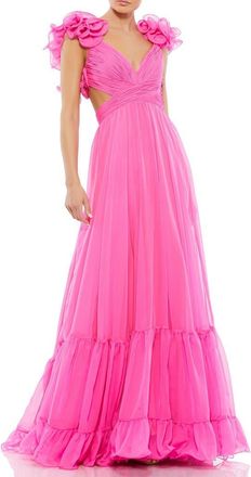 Mac Duggal Sleeveless Ruffle Tiered Cut-Out Chiffon Gown in Hot Pink at Nordstrom, Size 6