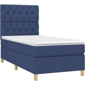 vidaXL Cama Box Spring Colch&oacute;n Y Luces Led Tela Azul 80x200 Cm Vidaxl