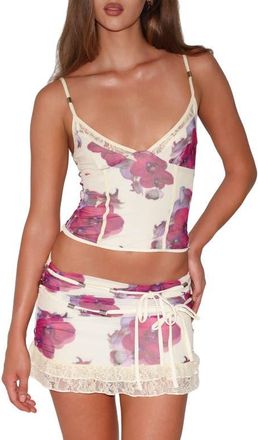 Tiger Mist Liliah Panelled Floral Mesh Cami Top in Orchid Haze at Nordstrom, Size Xx-Small