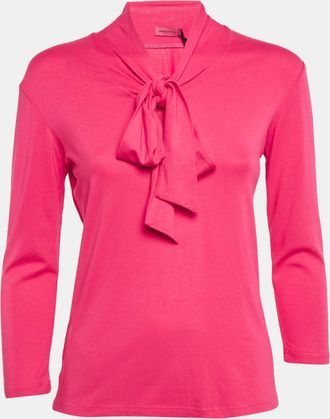Veronica Virta Pink Jersey Neck Tie -Up Detail Top
