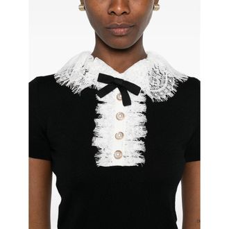 Self Portrait Lace-Collar Puff-Sleeve Blouse - Black