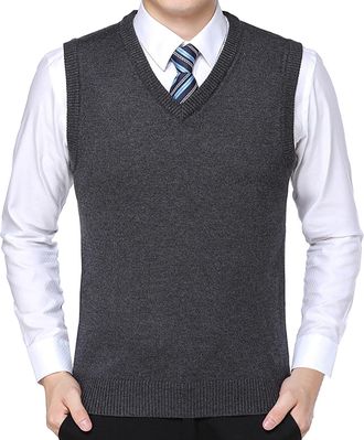 Generic Mens Sleeveless Jumpers & Knitted Gilets Mens Plain V-Neck Sleeveless Knitted Vest Waistcoat Jumper Business Pullovers Casual Solid Color Medium Jumpe