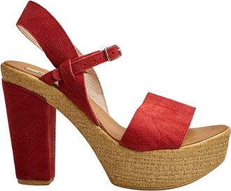 Diesel Schoenen, Dames, Rood, 36 EU, Rustieke Moderne Hoge Hak Sandalen