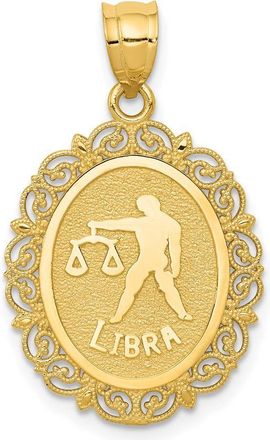 Diamond2Deal 14k Yellow Gold Solid Satin Polished Libra Zodiac Oval Pendant
