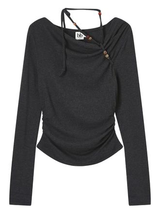 B+ab draped-neckline bead-embellished top - women - Viscose/Cotton - S - Grey