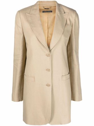 Alberta Ferretti single-breasted long-line blazer - women - Elastane/Linen/Flax/Cupro/Viscose - 42 - Neutrals