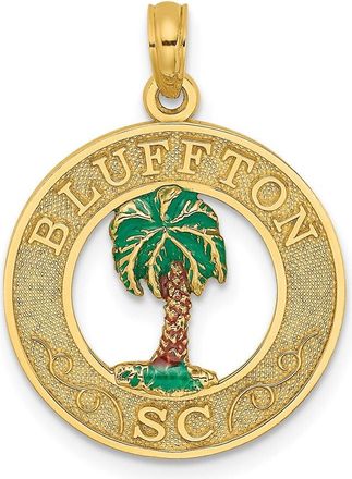 Diamond2Deal 14k Yellow Gold BLUFFTON SC Circle Enameled Palm Tree Charm Pendant