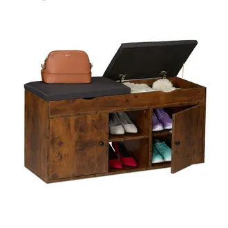 Relaxdays Relaxdays Panca Porta Scarpe Da Ingresso, Scarpiera Con Seduta Imbottita, Portascarpe, Hlp: 49,5x100x34 Cm, Marrone Nero